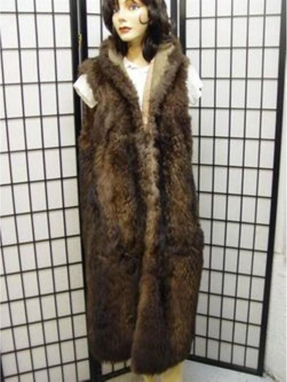 MINT BROWN OPOSSUM OPPOSSUM FUR LONG VEST JACKET COAT WOMEN WOMAN SIZE 6-8